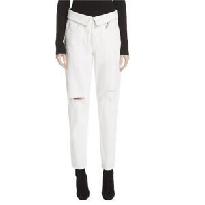 New Jean Atelier White Sand Women Flip Straight Leg Distressed Jeans Size 29